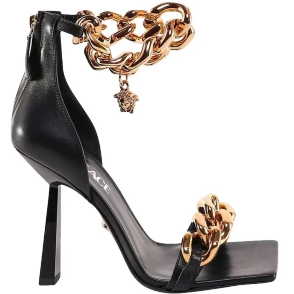 Final reduction Versace Medusa gold chain and black leather heels NWT